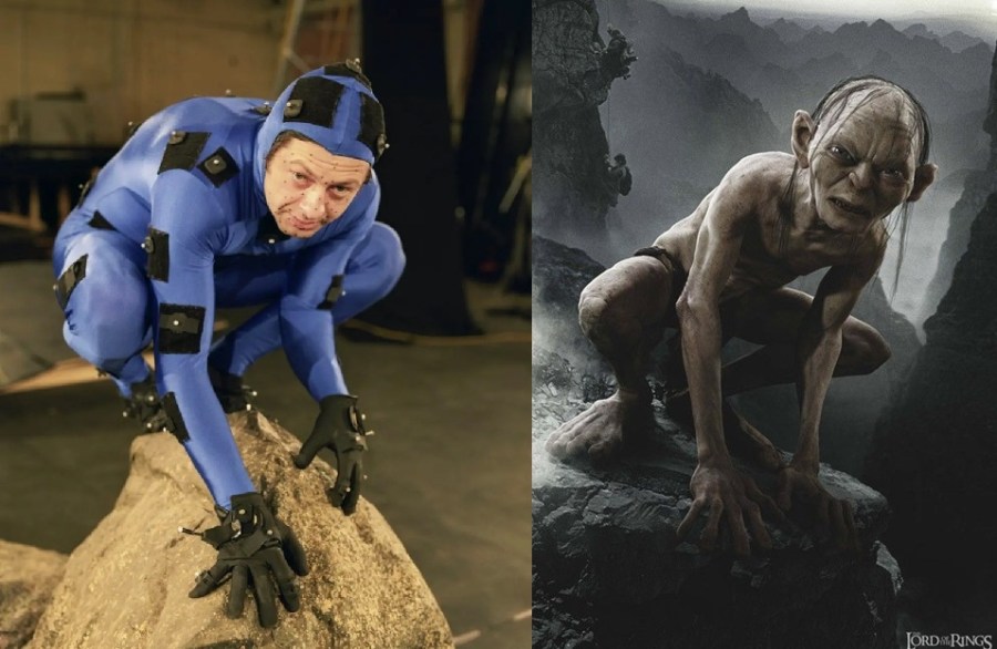 Andy Serkis sur le tournage du Seigneur des Anneaux : Les Deux Tours (© New Line Cinema)